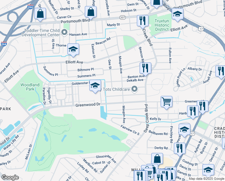 map of restaurants, bars, coffee shops, grocery stores, and more near 129 Kirby Street in Portsmouth