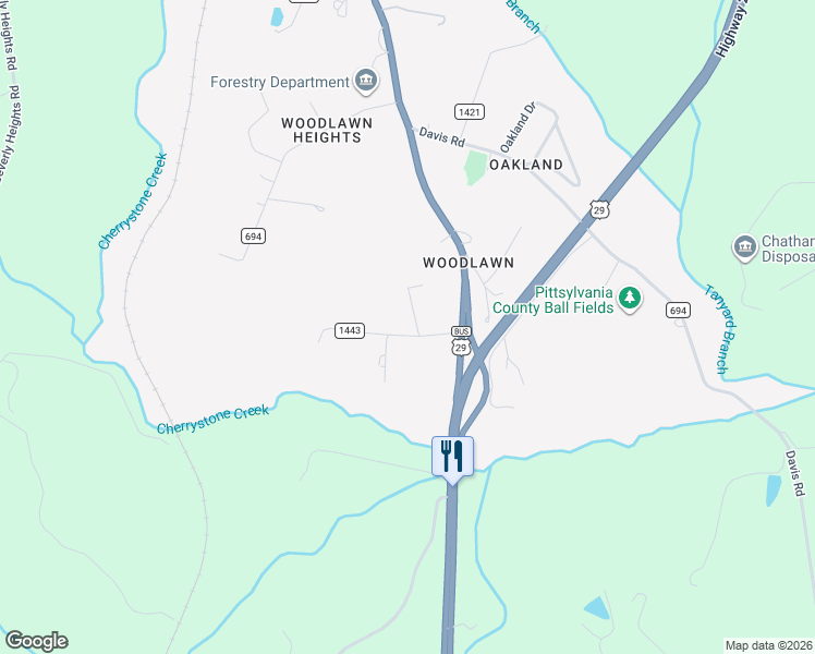 map of restaurants, bars, coffee shops, grocery stores, and more near 832 County Road 1443 in Chatham