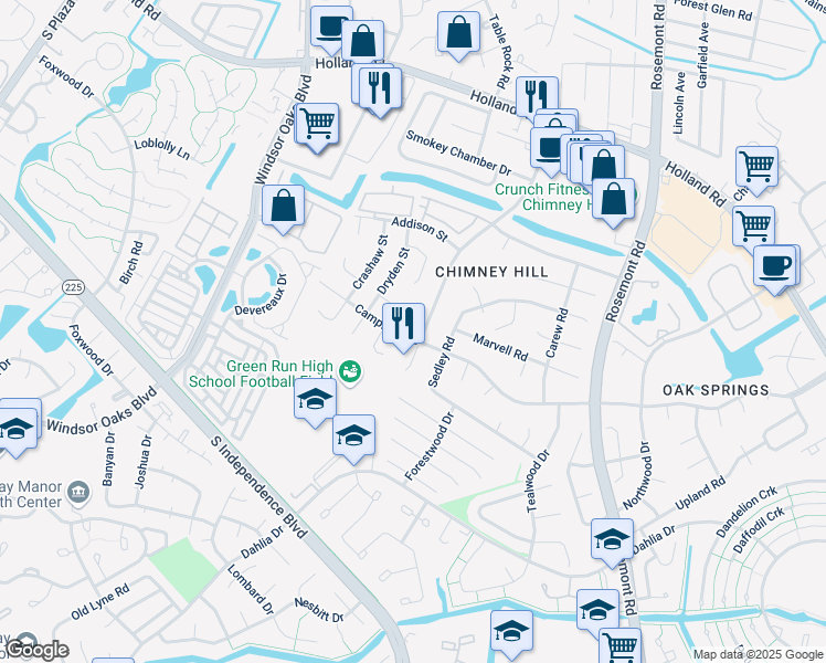 map of restaurants, bars, coffee shops, grocery stores, and more near 3602 Campion Avenue in Virginia Beach