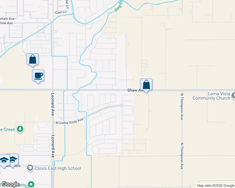 map of restaurants, bars, coffee shops, grocery stores, and more near 4189 Sierra Madre Avenue in Clovis