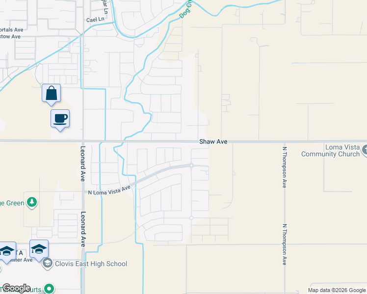 map of restaurants, bars, coffee shops, grocery stores, and more near 4189 Sierra Madre Avenue in Clovis