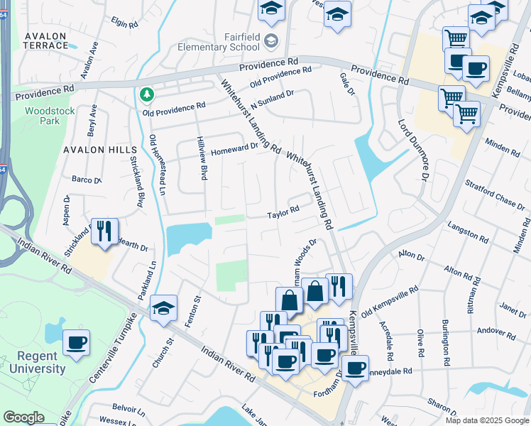 map of restaurants, bars, coffee shops, grocery stores, and more near 944 Carothers Arch in Virginia Beach