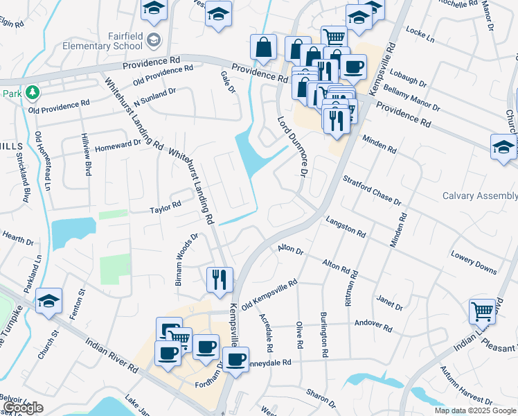 map of restaurants, bars, coffee shops, grocery stores, and more near 1105 Lord Dunmore Drive in Virginia Beach