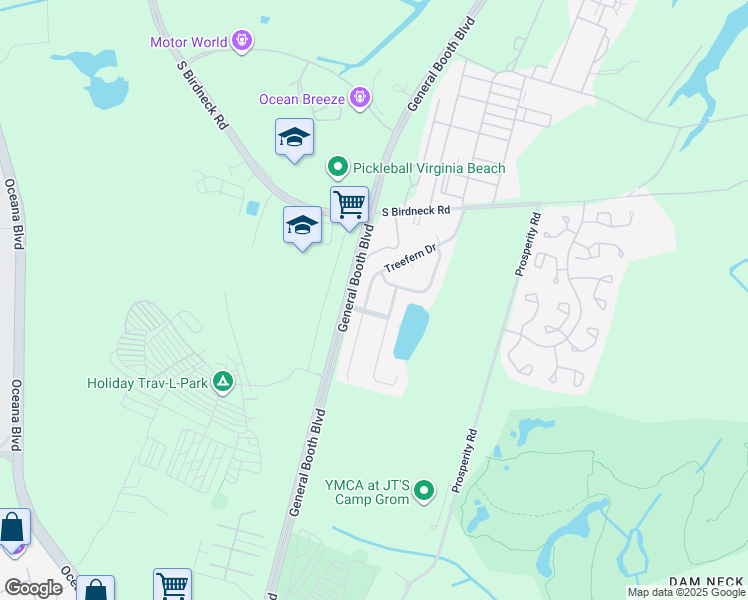 map of restaurants, bars, coffee shops, grocery stores, and more near 1189 Treefern Drive in Virginia Beach