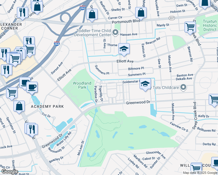 map of restaurants, bars, coffee shops, grocery stores, and more near 330 Sedium Lane in Portsmouth