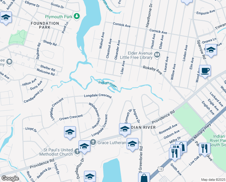 map of restaurants, bars, coffee shops, grocery stores, and more near 3603 Mc Neal Avenue in Chesapeake