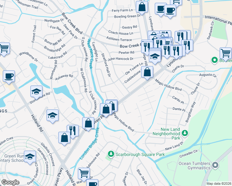 map of restaurants, bars, coffee shops, grocery stores, and more near 909 Stratford Hall Drive in Virginia Beach
