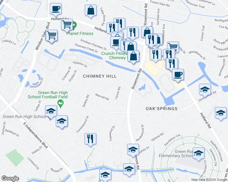 map of restaurants, bars, coffee shops, grocery stores, and more near 3504 Nashe Court in Virginia Beach