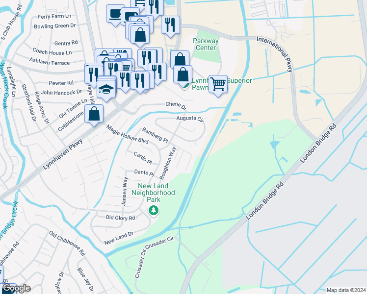 map of restaurants, bars, coffee shops, grocery stores, and more near 2876 Bamberg Place in Virginia Beach