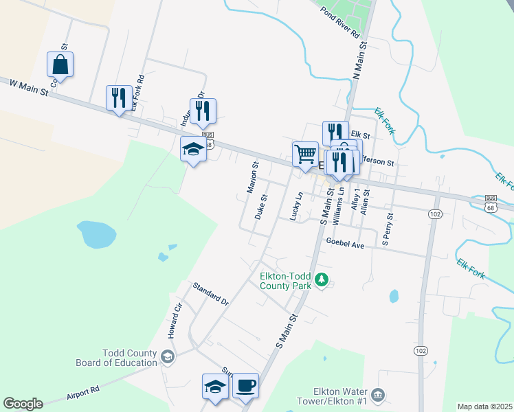 map of restaurants, bars, coffee shops, grocery stores, and more near 201-231 Marion Street in Elkton