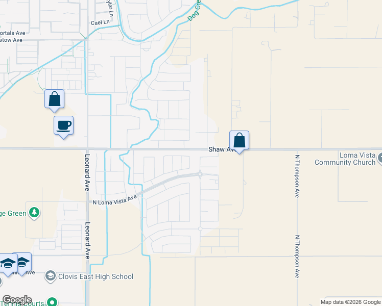 map of restaurants, bars, coffee shops, grocery stores, and more near 4189 Sierra Madre Avenue in Clovis