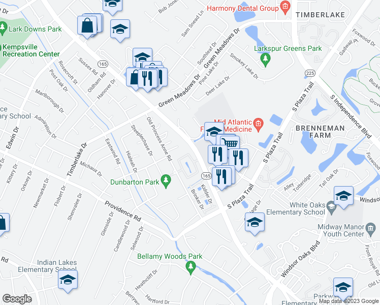 map of restaurants, bars, coffee shops, grocery stores, and more near 4669 Shallowford Circle in Virginia Beach
