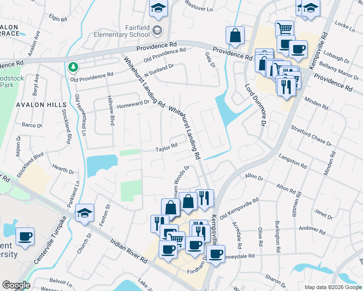 map of restaurants, bars, coffee shops, grocery stores, and more near 5301 Jeffreys Lane in Virginia Beach
