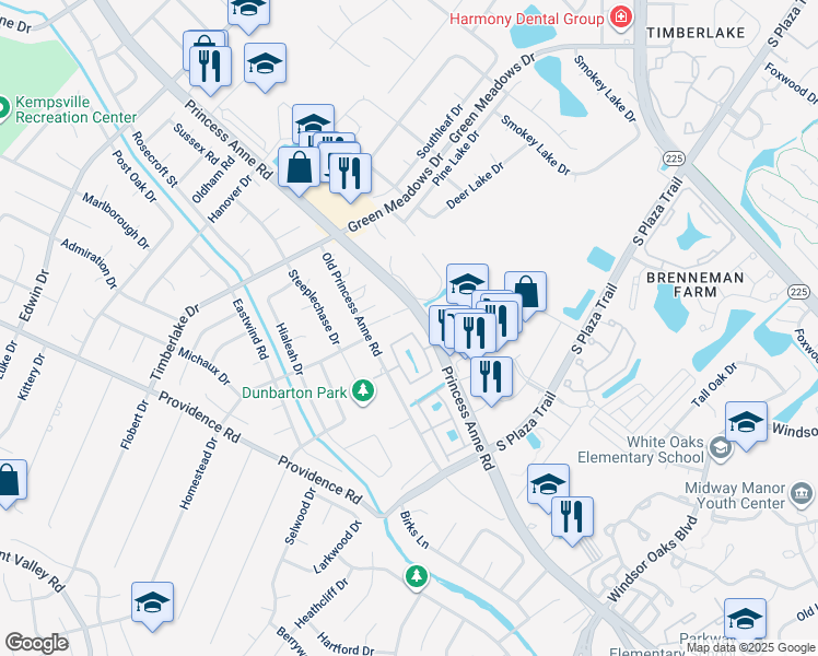 map of restaurants, bars, coffee shops, grocery stores, and more near 4633 Shallowford Circle in Virginia Beach