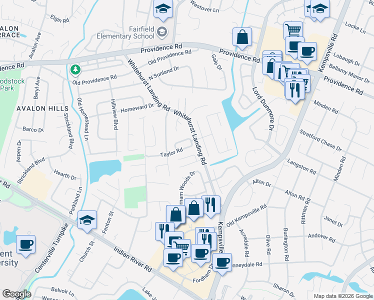 map of restaurants, bars, coffee shops, grocery stores, and more near 5301 Jeffreys Lane in Virginia Beach