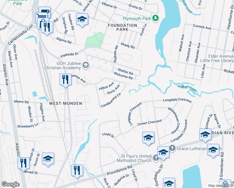 map of restaurants, bars, coffee shops, grocery stores, and more near 2936 Candlewood Circle in Chesapeake