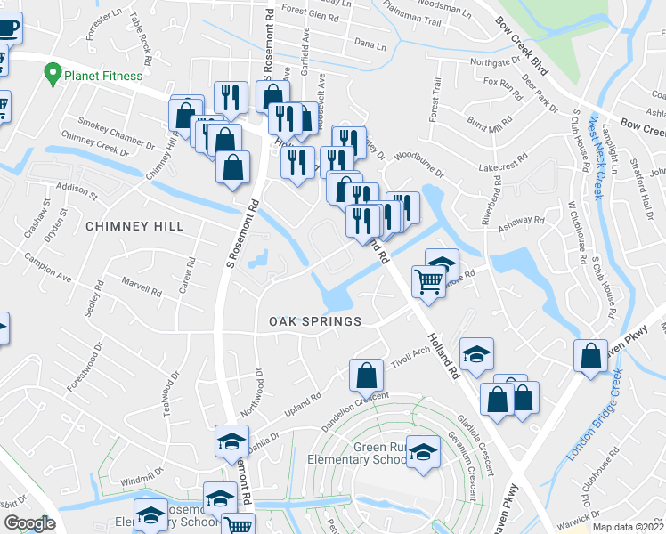map of restaurants, bars, coffee shops, grocery stores, and more near 3441 Edenwood Circle in Virginia Beach
