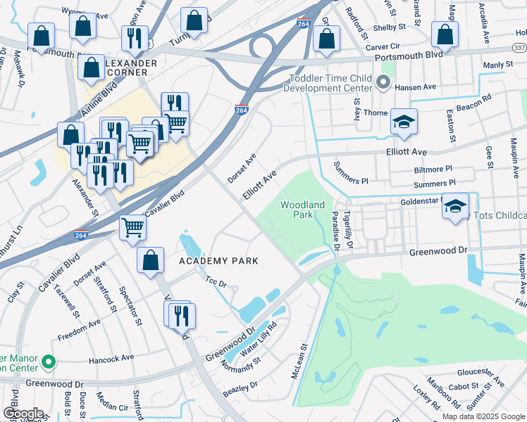 map of restaurants, bars, coffee shops, grocery stores, and more near 225 Falcon Avenue in Portsmouth