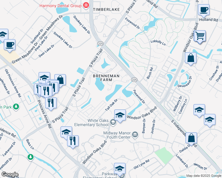 map of restaurants, bars, coffee shops, grocery stores, and more near 4557 Leamore Square Road in Virginia Beach