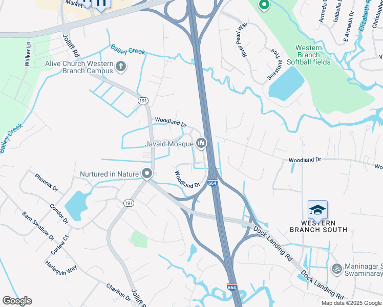 map of restaurants, bars, coffee shops, grocery stores, and more near 1804 Quivers Keep in Chesapeake