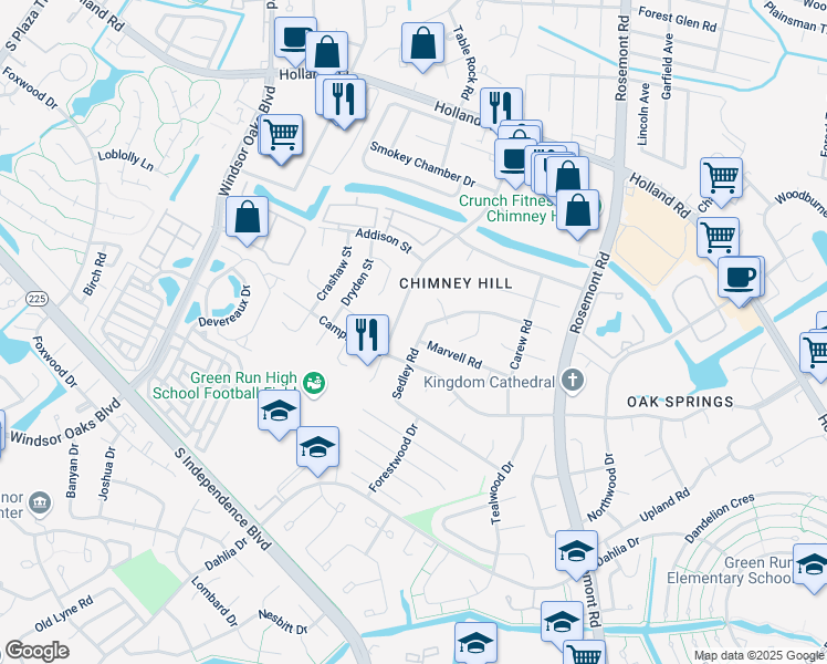 map of restaurants, bars, coffee shops, grocery stores, and more near 882 Sedley Road in Virginia Beach