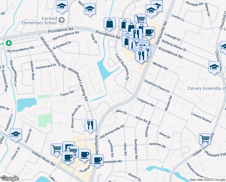 map of restaurants, bars, coffee shops, grocery stores, and more near 1089 Lord Dunmore Drive in Virginia Beach