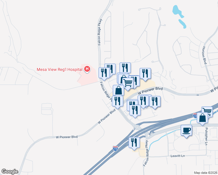 map of restaurants, bars, coffee shops, grocery stores, and more near 330 Falcon Ridge Parkway in Mesquite