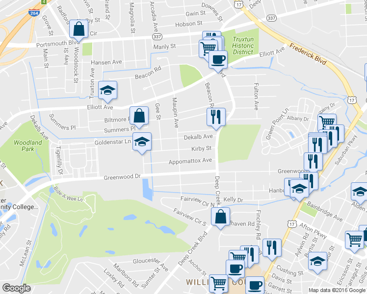 map of restaurants, bars, coffee shops, grocery stores, and more near 36 Kirby St in Portsmouth