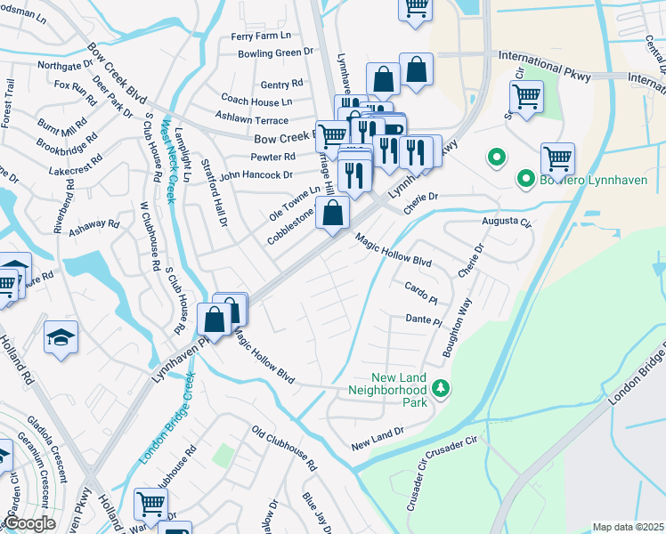 map of restaurants, bars, coffee shops, grocery stores, and more near 3016 Dekolta Court in Virginia Beach