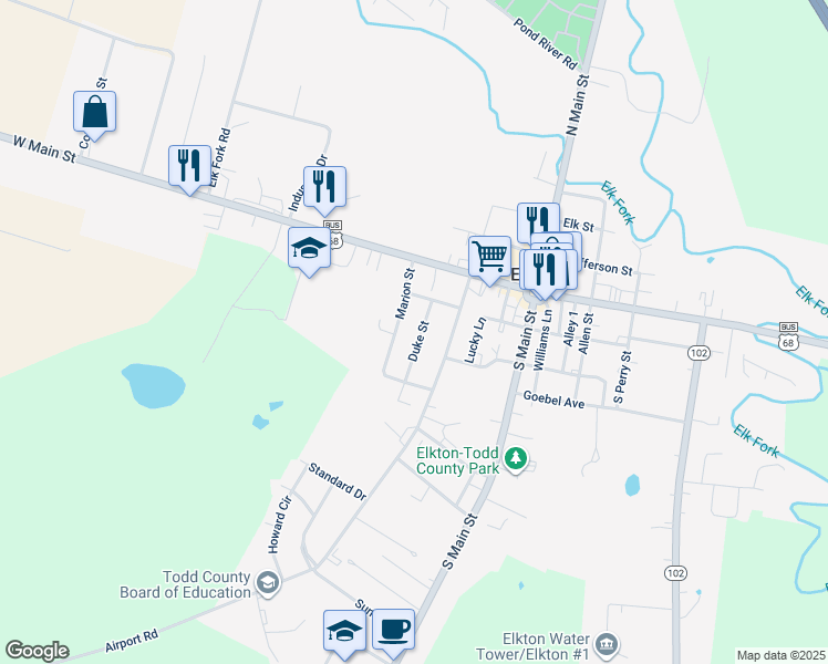 map of restaurants, bars, coffee shops, grocery stores, and more near 201-231 Marion Street in Elkton