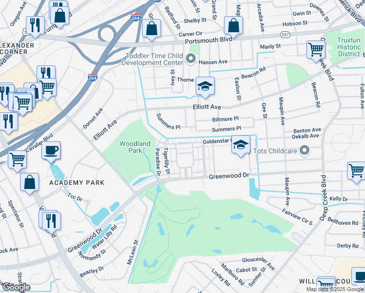 map of restaurants, bars, coffee shops, grocery stores, and more near 329 Goldenstar Lane in Portsmouth