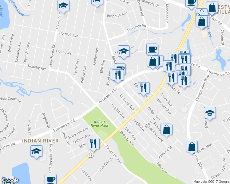 map of restaurants, bars, coffee shops, grocery stores, and more near 1701 Lockard Avenue in Chesapeake