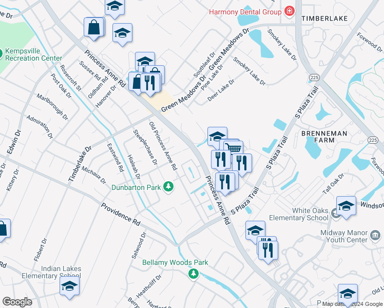 map of restaurants, bars, coffee shops, grocery stores, and more near 4661 Shallowford Circle in Virginia Beach