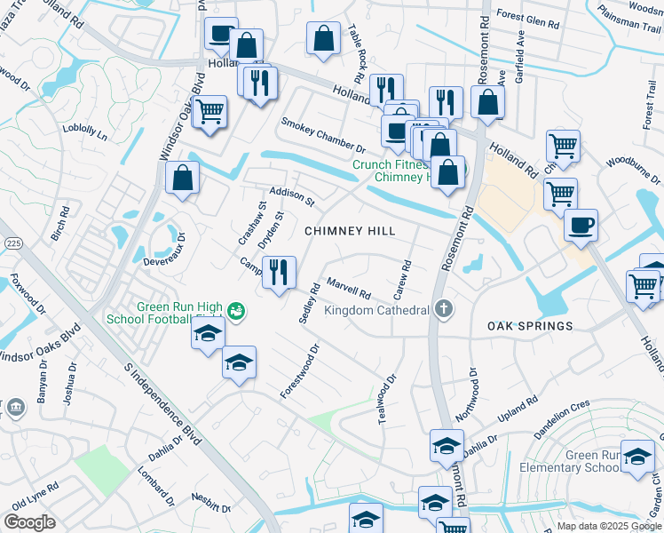 map of restaurants, bars, coffee shops, grocery stores, and more near 882 Sedley Road in Virginia Beach