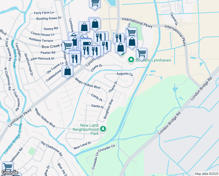 map of restaurants, bars, coffee shops, grocery stores, and more near 2901 Bamberg Place in Virginia Beach