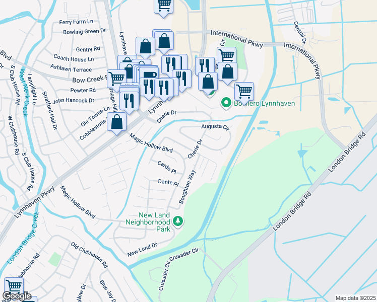 map of restaurants, bars, coffee shops, grocery stores, and more near 2901 Bamberg Place in Virginia Beach