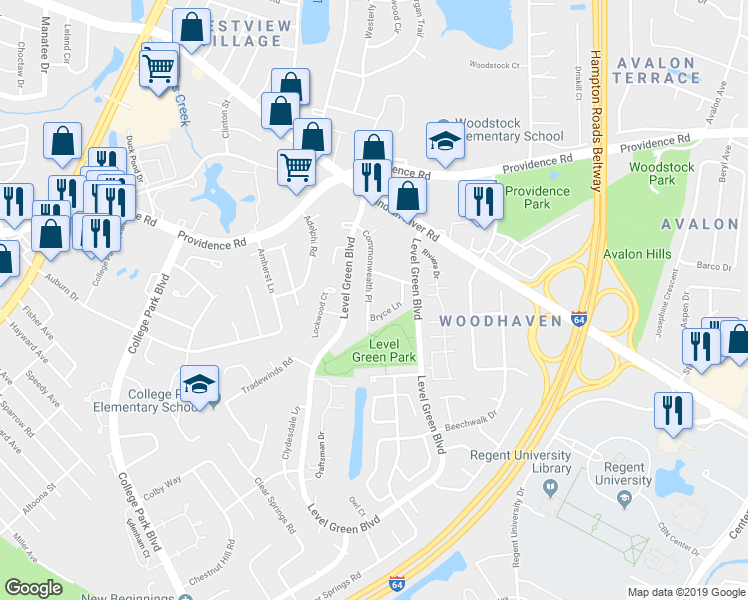 map of restaurants, bars, coffee shops, grocery stores, and more near 1062 Commonwealth Place in Virginia Beach