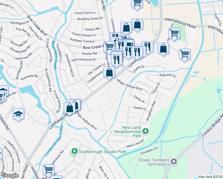 map of restaurants, bars, coffee shops, grocery stores, and more near 3006 Dekolta Court in Virginia Beach