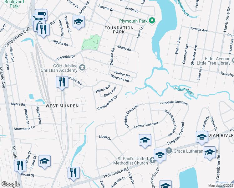 map of restaurants, bars, coffee shops, grocery stores, and more near 2917 Doris Avenue in Chesapeake