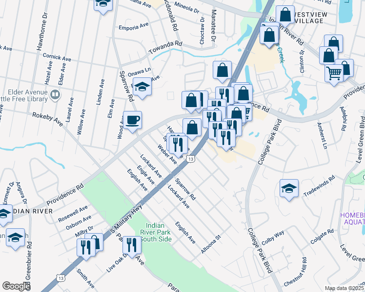 map of restaurants, bars, coffee shops, grocery stores, and more near 1810 Speedy Avenue in Chesapeake