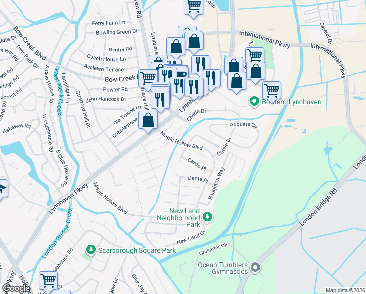 map of restaurants, bars, coffee shops, grocery stores, and more near 901 Bamberg Place in Virginia Beach
