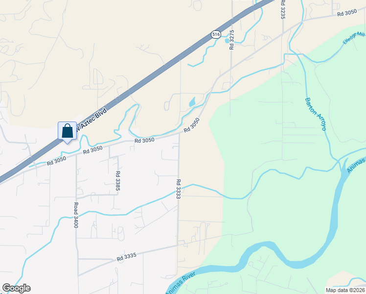 map of restaurants, bars, coffee shops, grocery stores, and more near 6 Road 3333 in Aztec