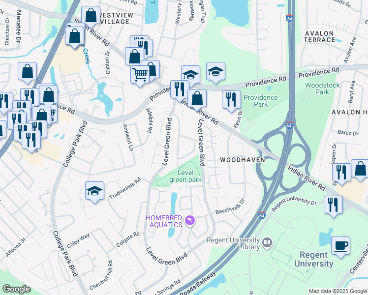 map of restaurants, bars, coffee shops, grocery stores, and more near 1058 Commonwealth Place in Virginia Beach