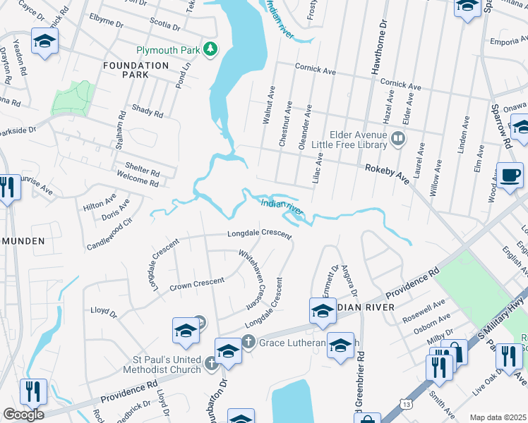 map of restaurants, bars, coffee shops, grocery stores, and more near 557 Crown Crescent in Chesapeake