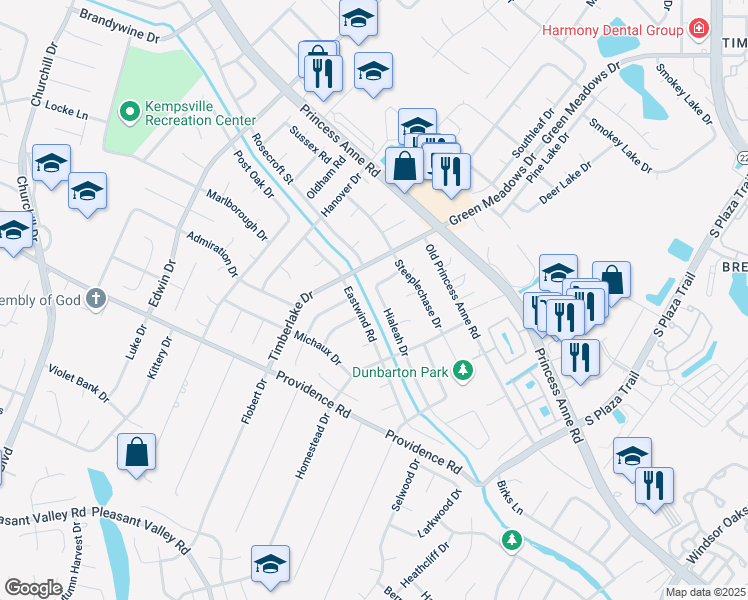 map of restaurants, bars, coffee shops, grocery stores, and more near 4587 Hialeah Drive in Virginia Beach