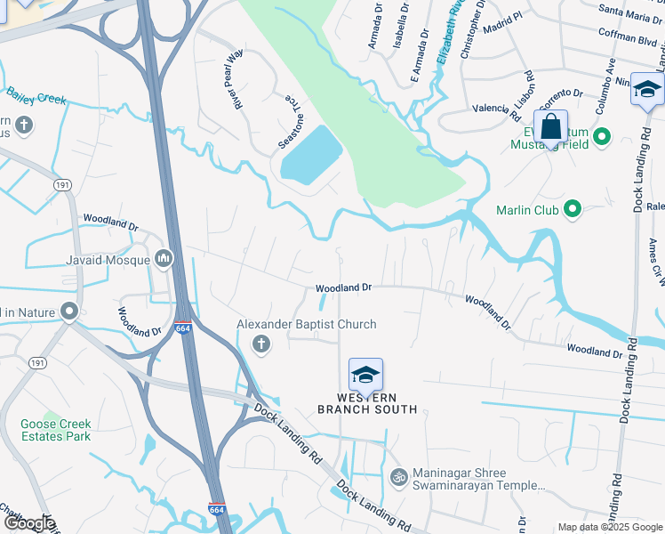 map of restaurants, bars, coffee shops, grocery stores, and more near 1808 Chaz Court in Chesapeake