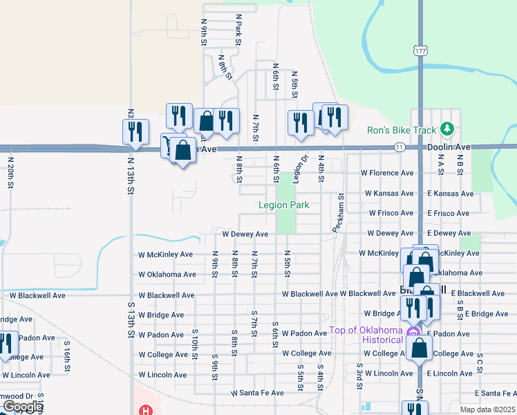map of restaurants, bars, coffee shops, grocery stores, and more near 723 Edgemere Avenue in Blackwell