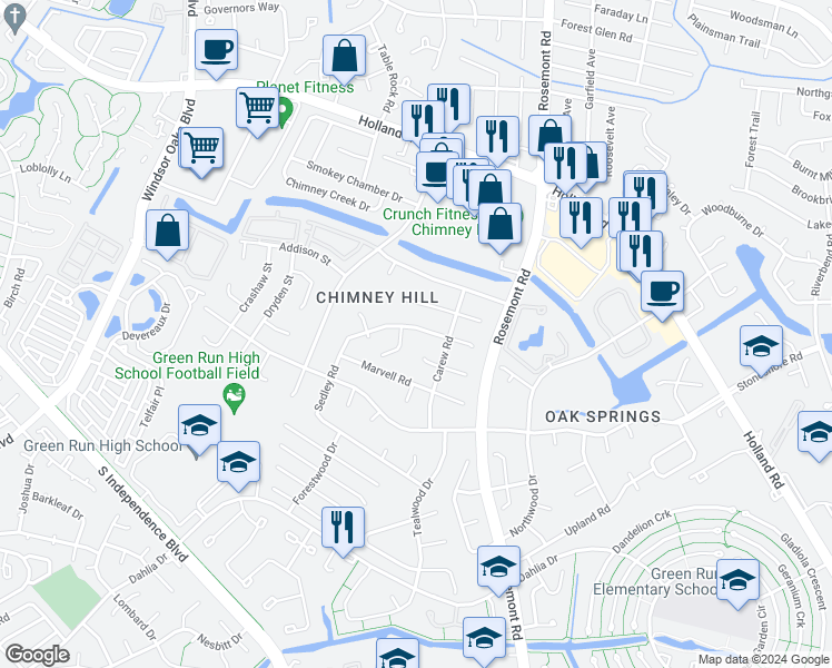 map of restaurants, bars, coffee shops, grocery stores, and more near 850 Sedley Road in Virginia Beach