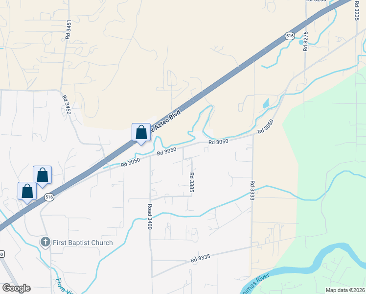 map of restaurants, bars, coffee shops, grocery stores, and more near 276 Road 3050 in Aztec