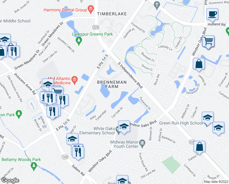 map of restaurants, bars, coffee shops, grocery stores, and more near 956 Iron Bridge Drive in Virginia Beach